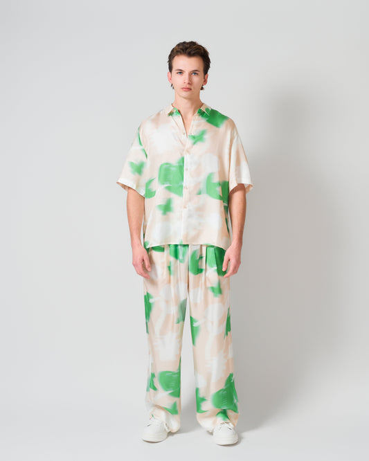 "Frida's Dream " Wide-Leg Silk Palazzo Pants - Green