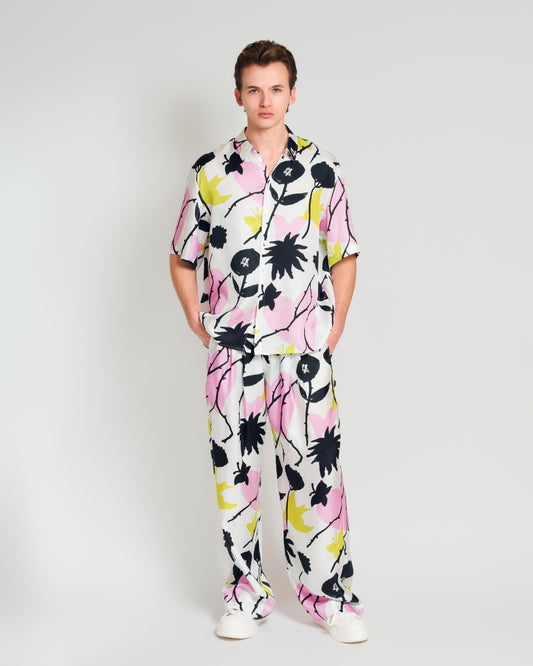 "Frida's Dream" Wide Leg Silk Palazzo Pants - Pink & Black