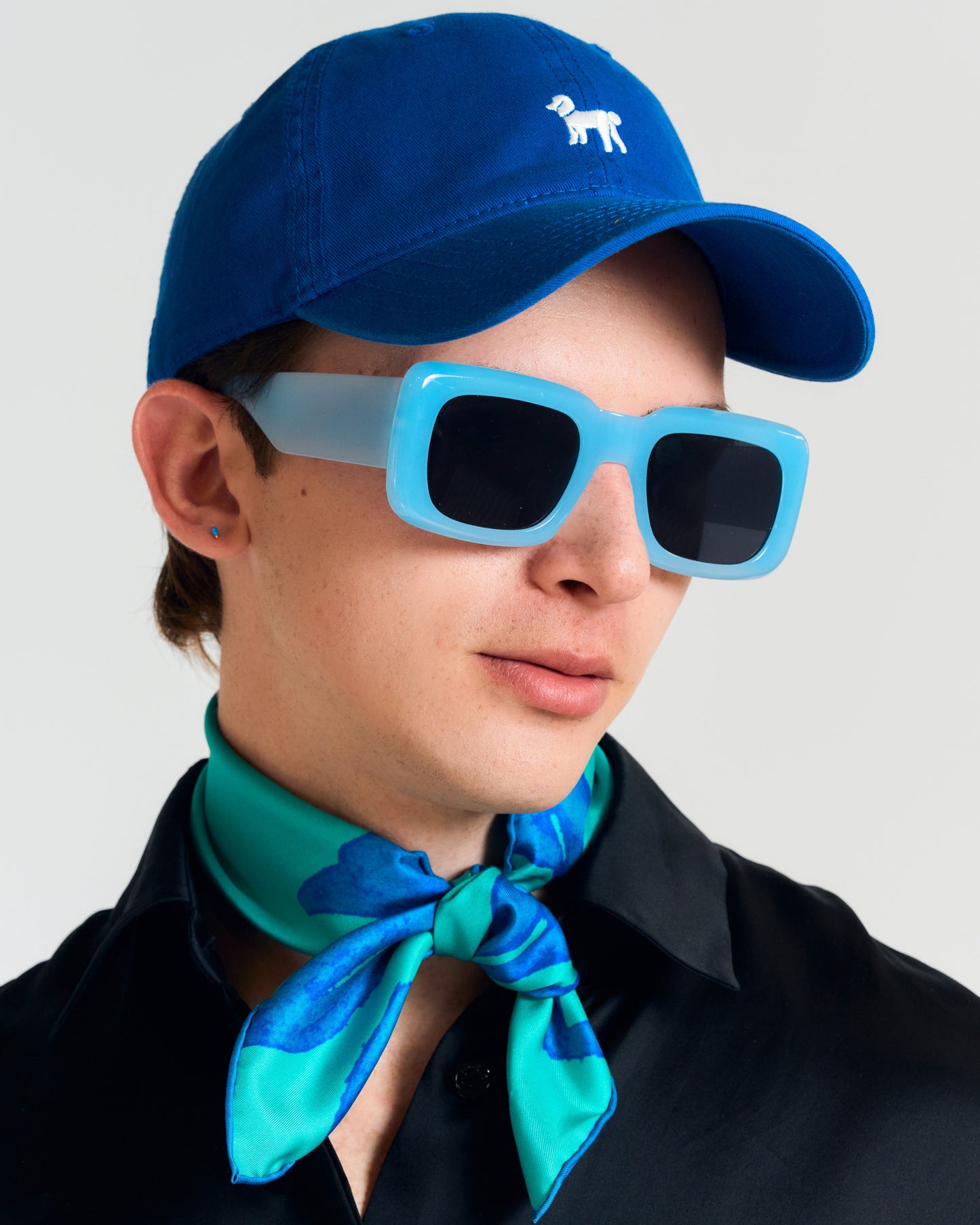 "Tropical Bliss" Silk Bandana Scarf - Ocean Blue