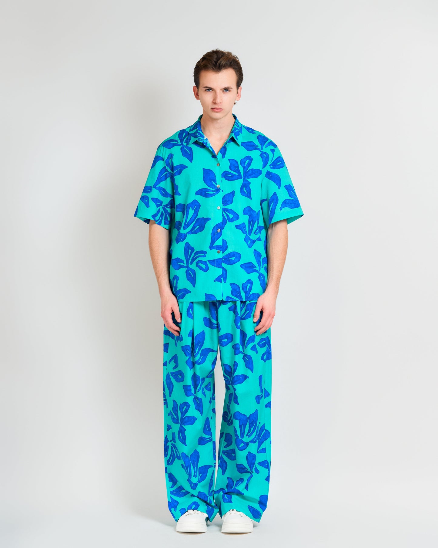 “Tropical Bliss” Wide-Leg Palazzo Pants - Ocean Blue