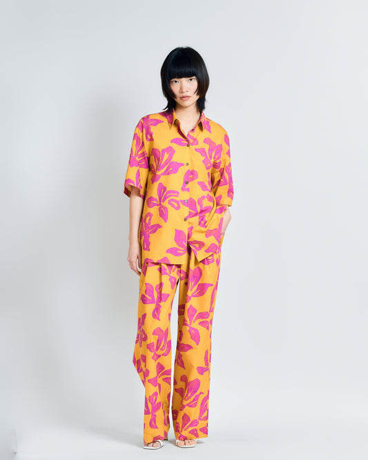 “Tropical Bliss” Wide-Leg Palazzo Pants - Golden Hour
