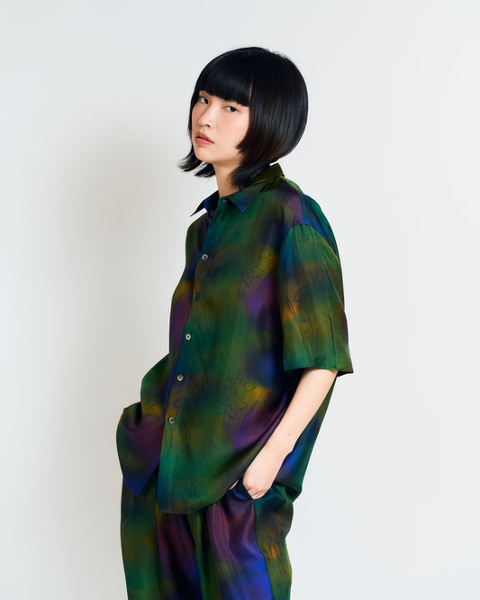 "Brooklyn" Oversized Silk Hawaii Shirt - Green