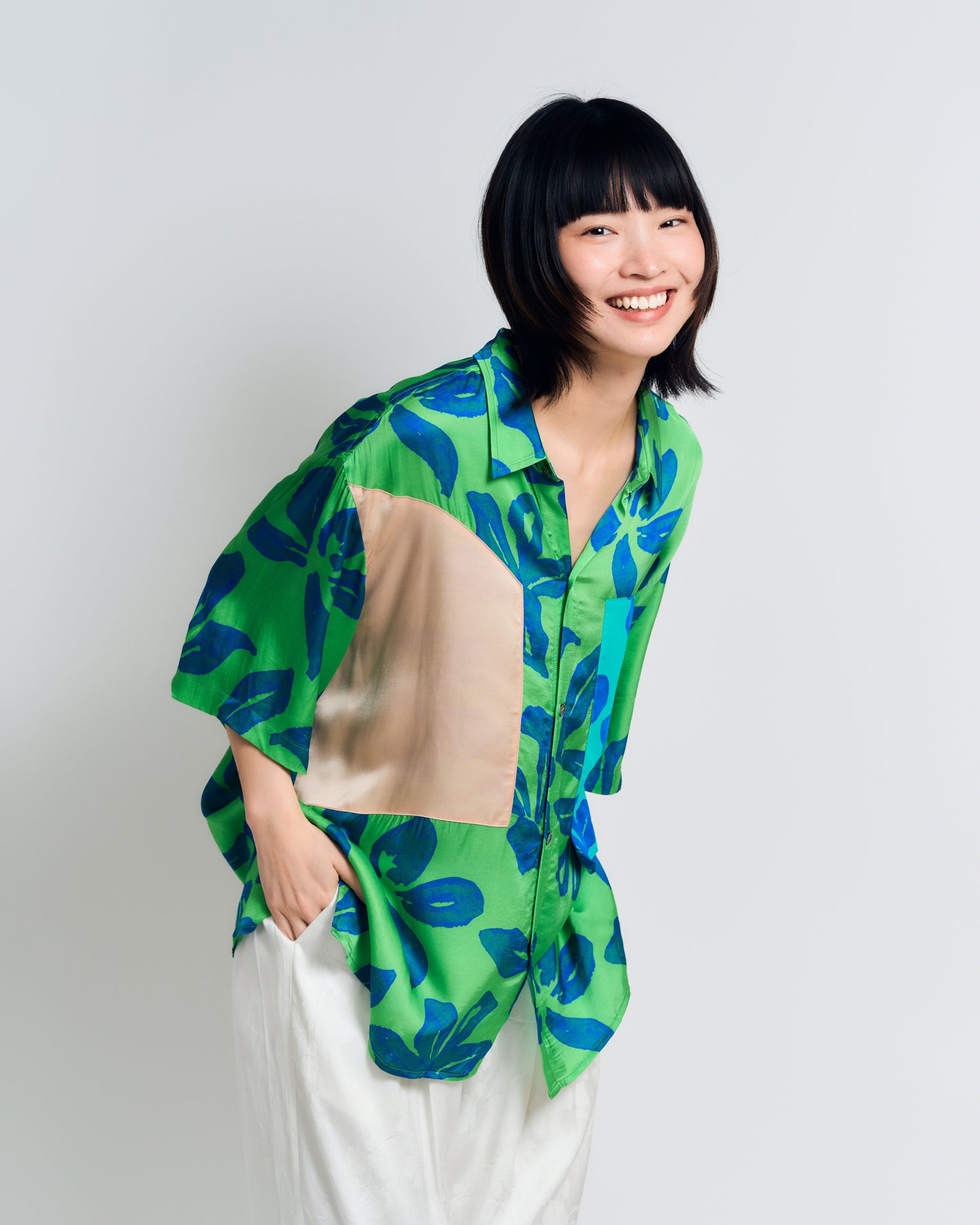 "Tropical Bliss" Patchwork Oversized Hawaii Shirt - Green