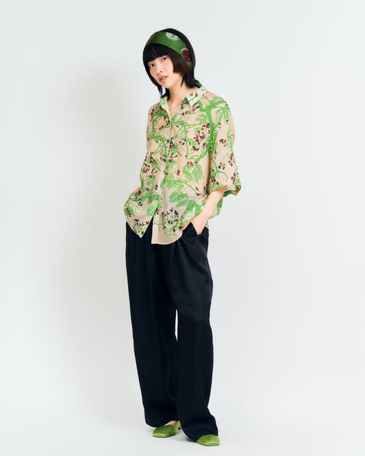 "Coco Dream" Oversized Hawaii Shirt - Khaki & Green