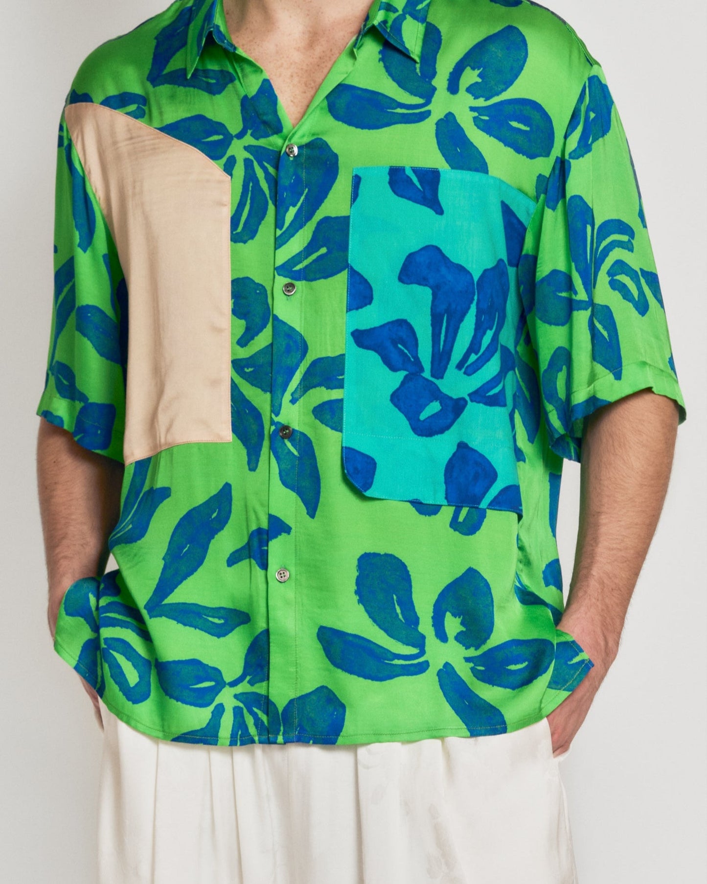 "Tropical Bliss" Patchwork Oversized Hawaii Shirt - Green