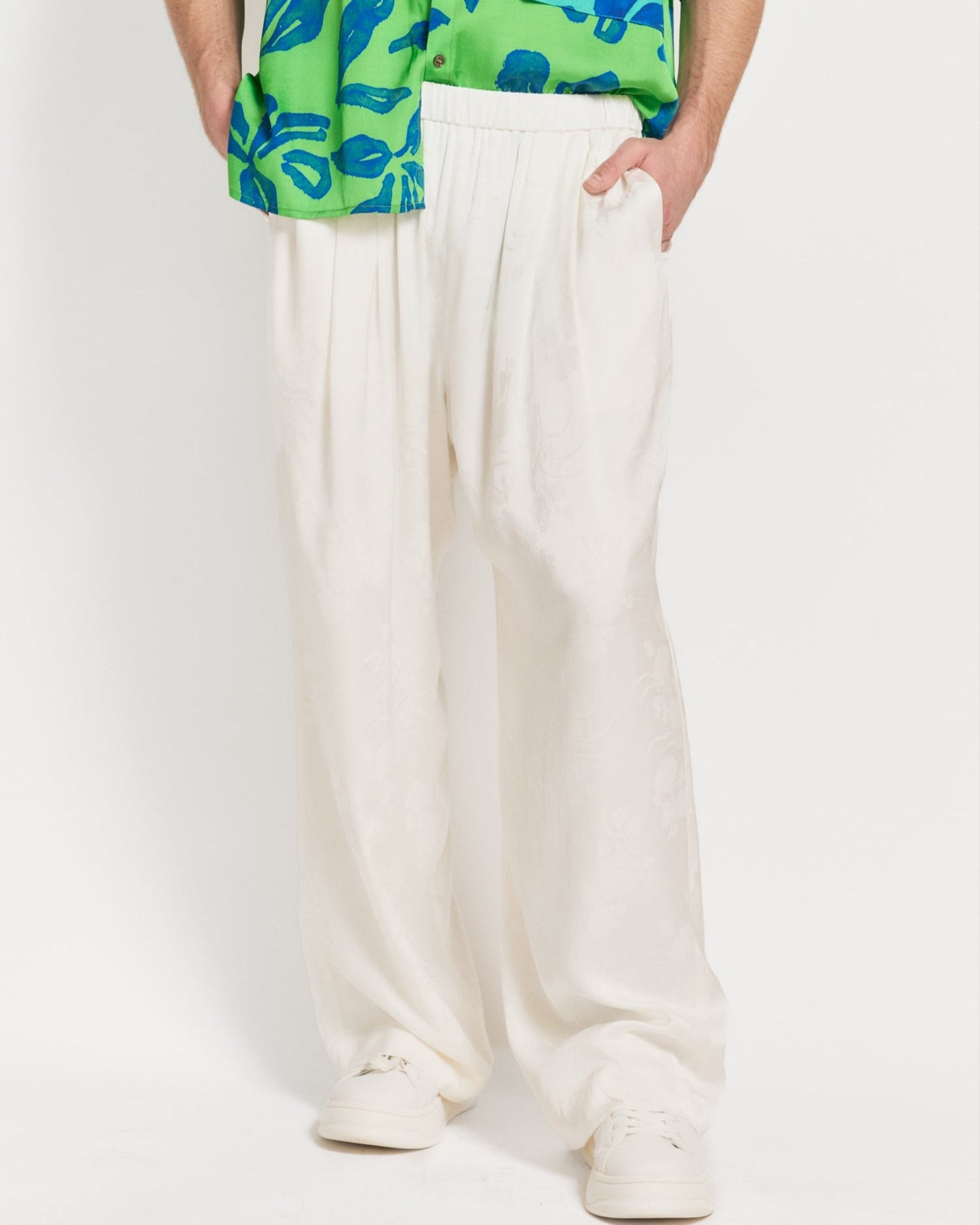 "Beach Blossom" Wide-Leg Pants - White