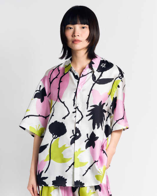 "Frida's Dream" Oversized Silk Hawaii Shirt - Pink & Black
