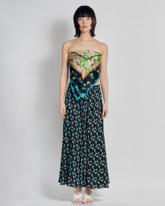 "Beach Blossom" Satin Midi Skirt -Black