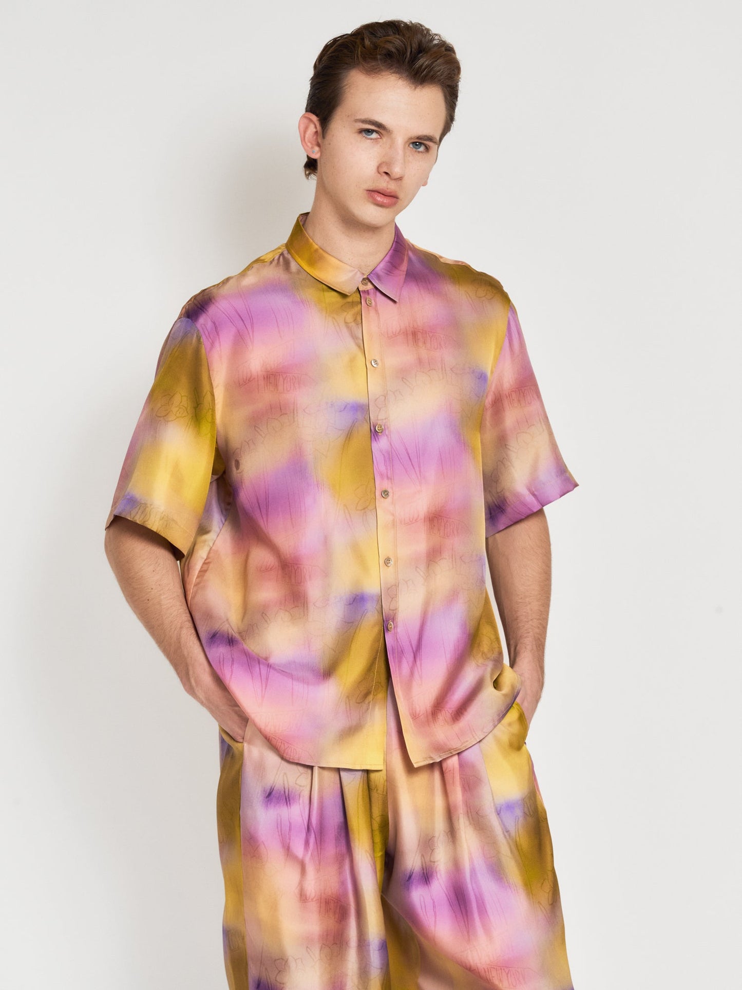"Brooklyn" Oversized Silk Hawaii Shirt - Pink