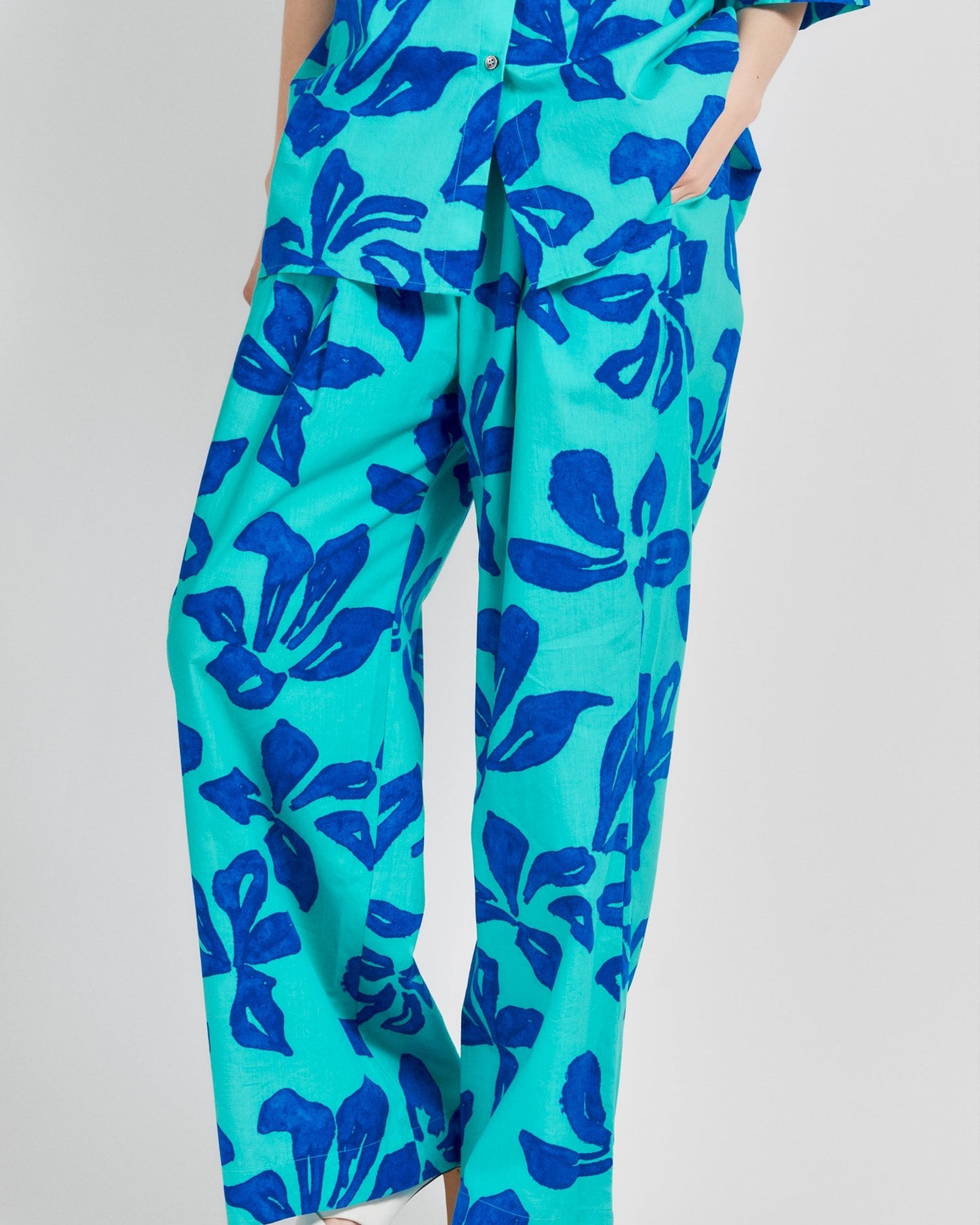 “Tropical Bliss” Wide-Leg Palazzo Pants - Ocean Blue