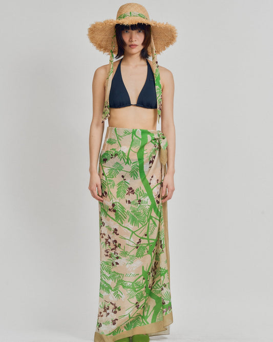 "Coco Dream" Beach Sarong Wrap  - Khaki & Green