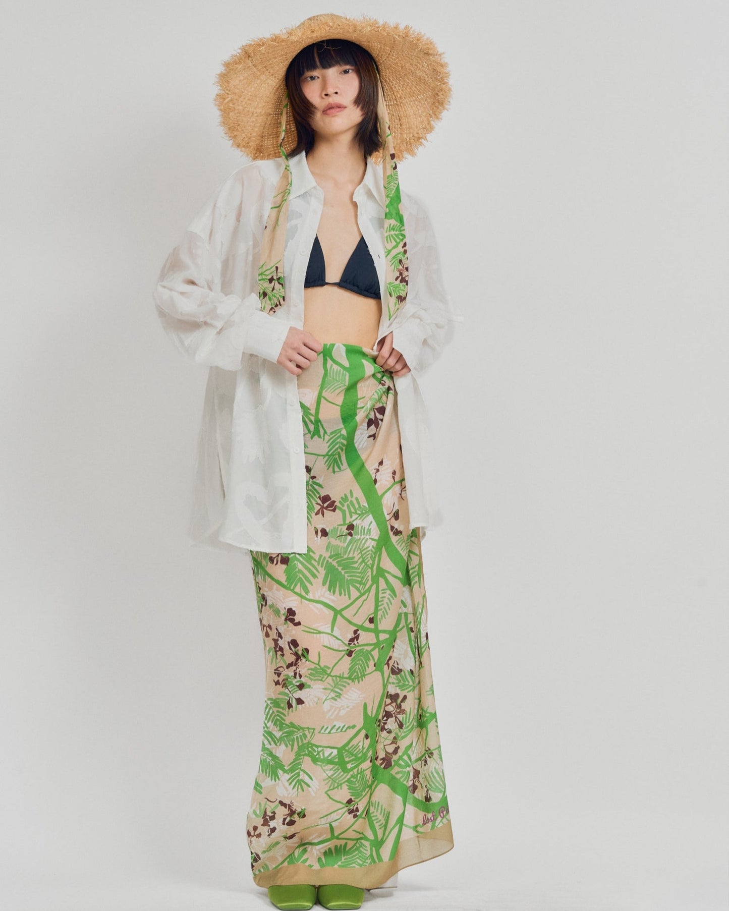 "Coco Dream" Beach Sarong Wrap  - Khaki & Green