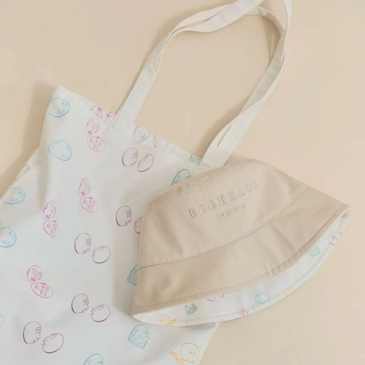 Spring Bundle: "Eggheads" Cotton Tote Bag & Reversible Bucket Hat