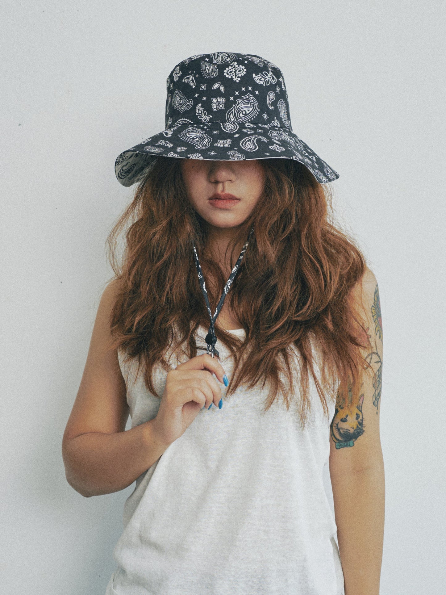 "Paisley" Cotton Reversible Sun Hat - Charcoal Black