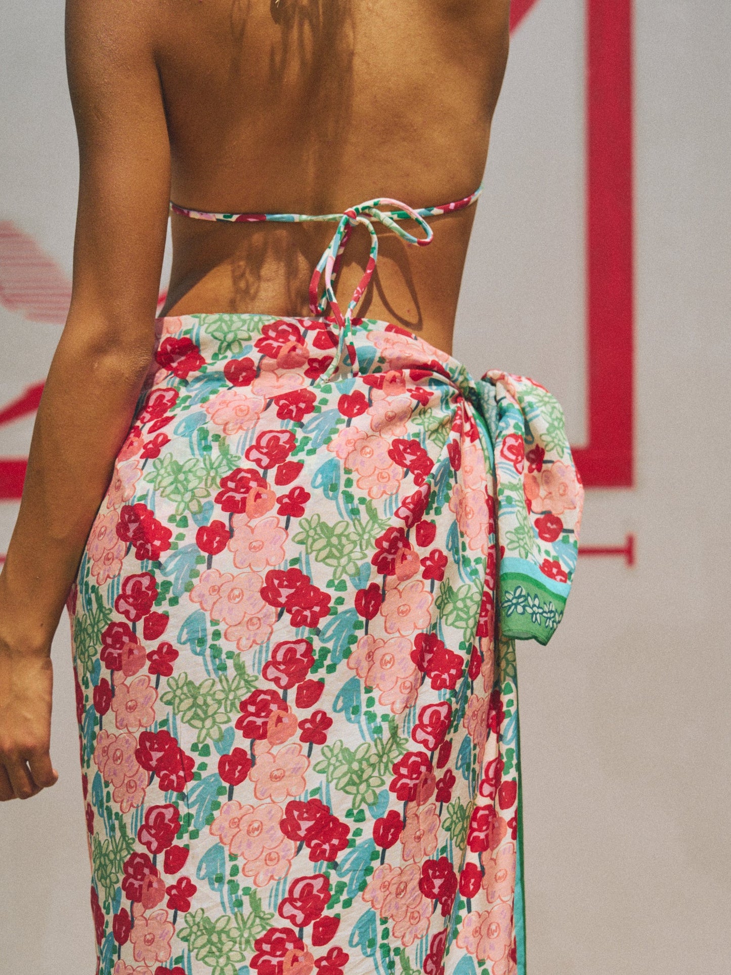 "Le Jardin" Beach Sarong Wrap - Rouge Blossom